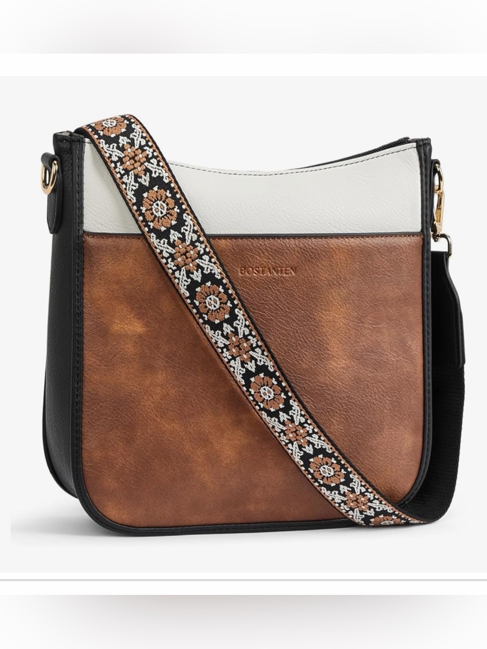 BOSTANTEN Brown/Black/Cream Crossbody Bag with Decorative Guitar Strap